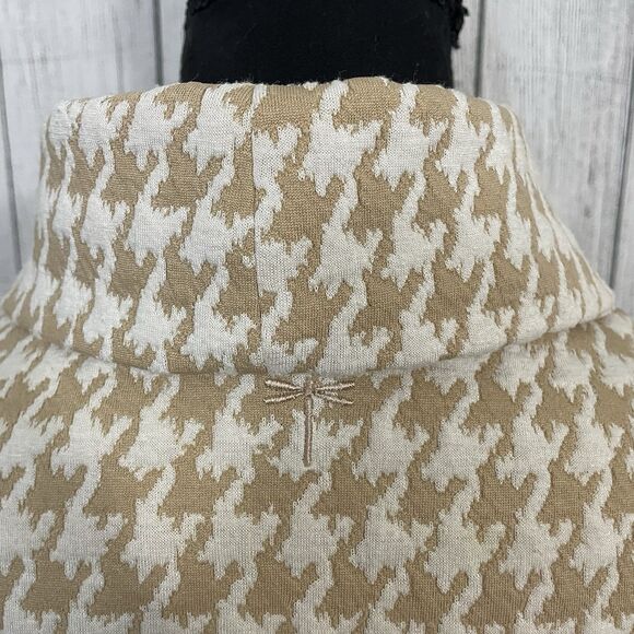 Tyler Boe Women's Small Tan & White Houndstooth Cowl Neck Classic Mini Dress - Picture 9 of 12